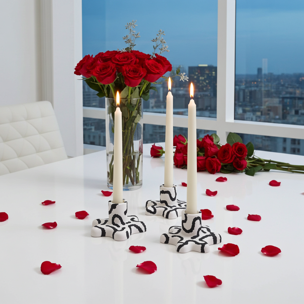 Bold Monochromatic Candle Taper Holders: 2 Set | organic shapes | minimalist/maximalist | handmade and hand painted | candle stick holders