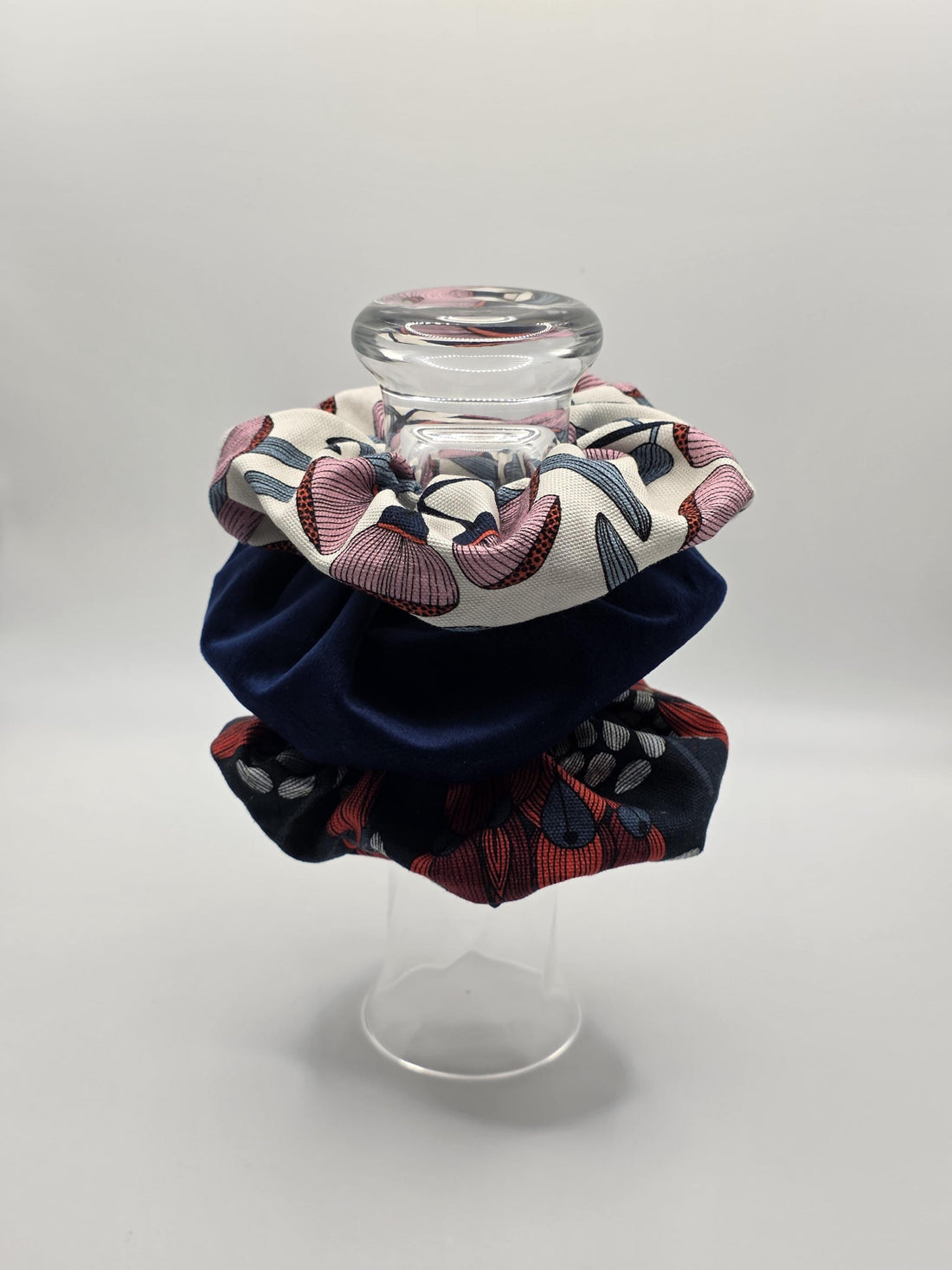 Handmade Scrunchies, Navy Aussie Bush Theme, Pack of 3: Large Luxe Scrunchie, Soft Patterned Fabric, Gentle on Hair