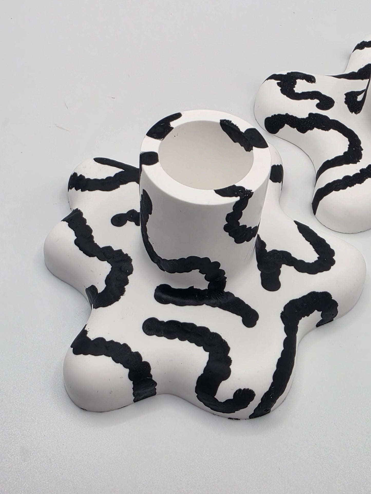 Bold Monochromatic Candle Taper Holders: 2 Set | organic shapes | minimalist/maximalist | handmade and hand painted | candle stick holders