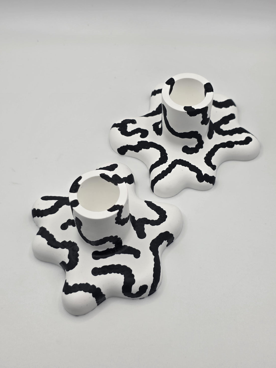 Bold Monochromatic Candle Taper Holders: 2 Set | organic shapes | minimalist/maximalist | handmade and hand painted | candle stick holders