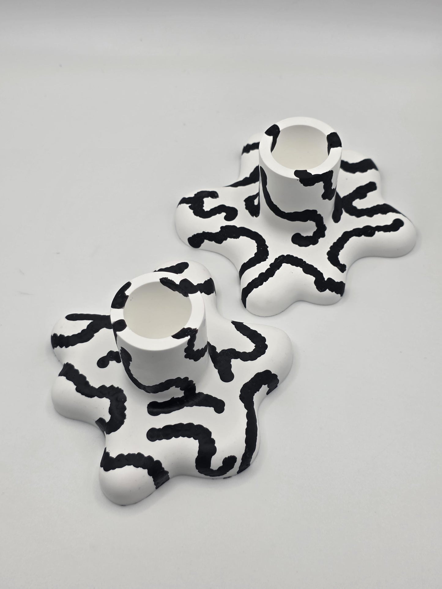 Bold Monochromatic Candle Taper Holders: 2 Set | organic shapes | minimalist/maximalist | handmade and hand painted | candle stick holders