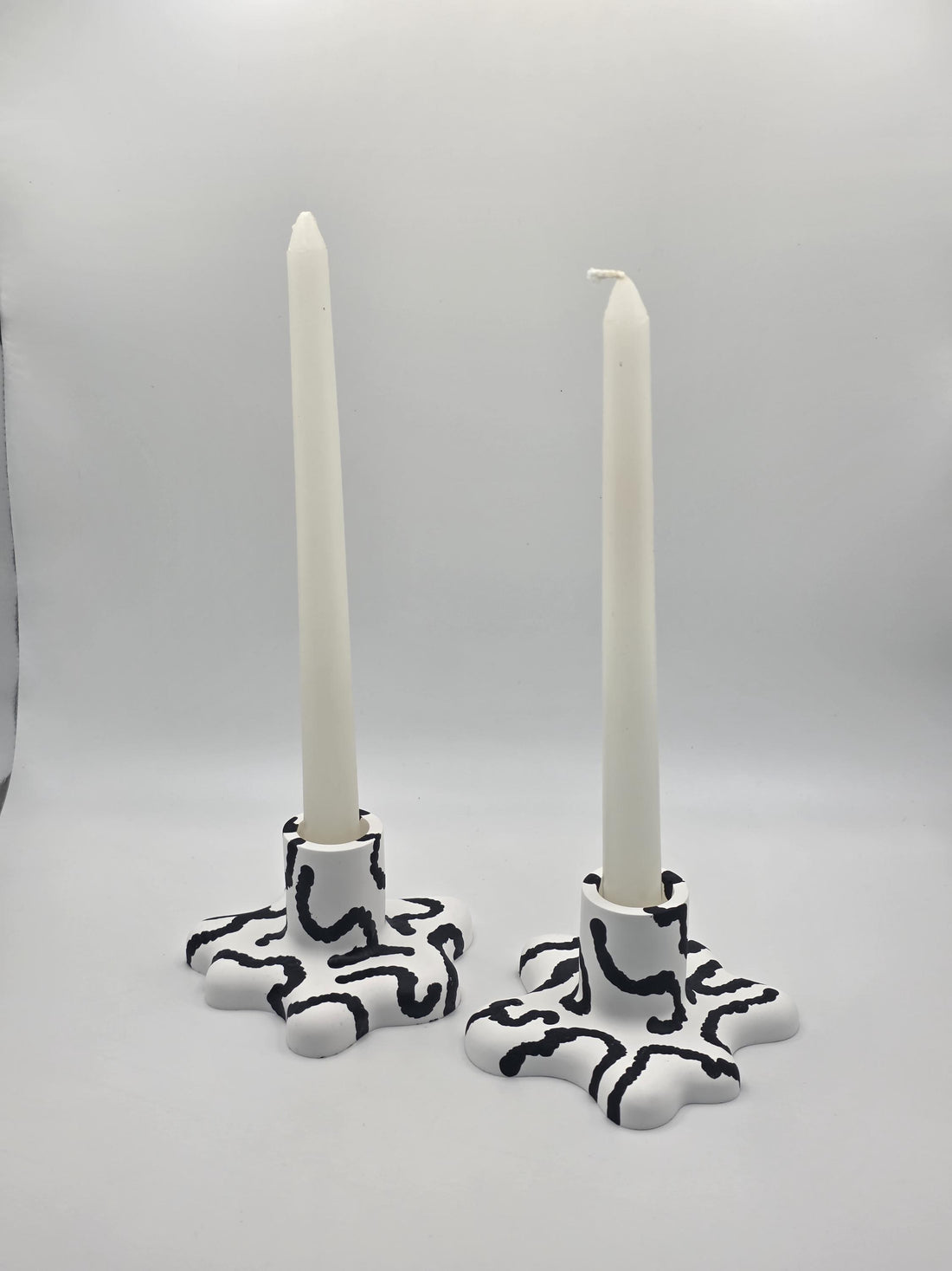 Bold Monochromatic Candle Taper Holders: 2 Set | organic shapes | minimalist/maximalist | handmade and hand painted | candle stick holders