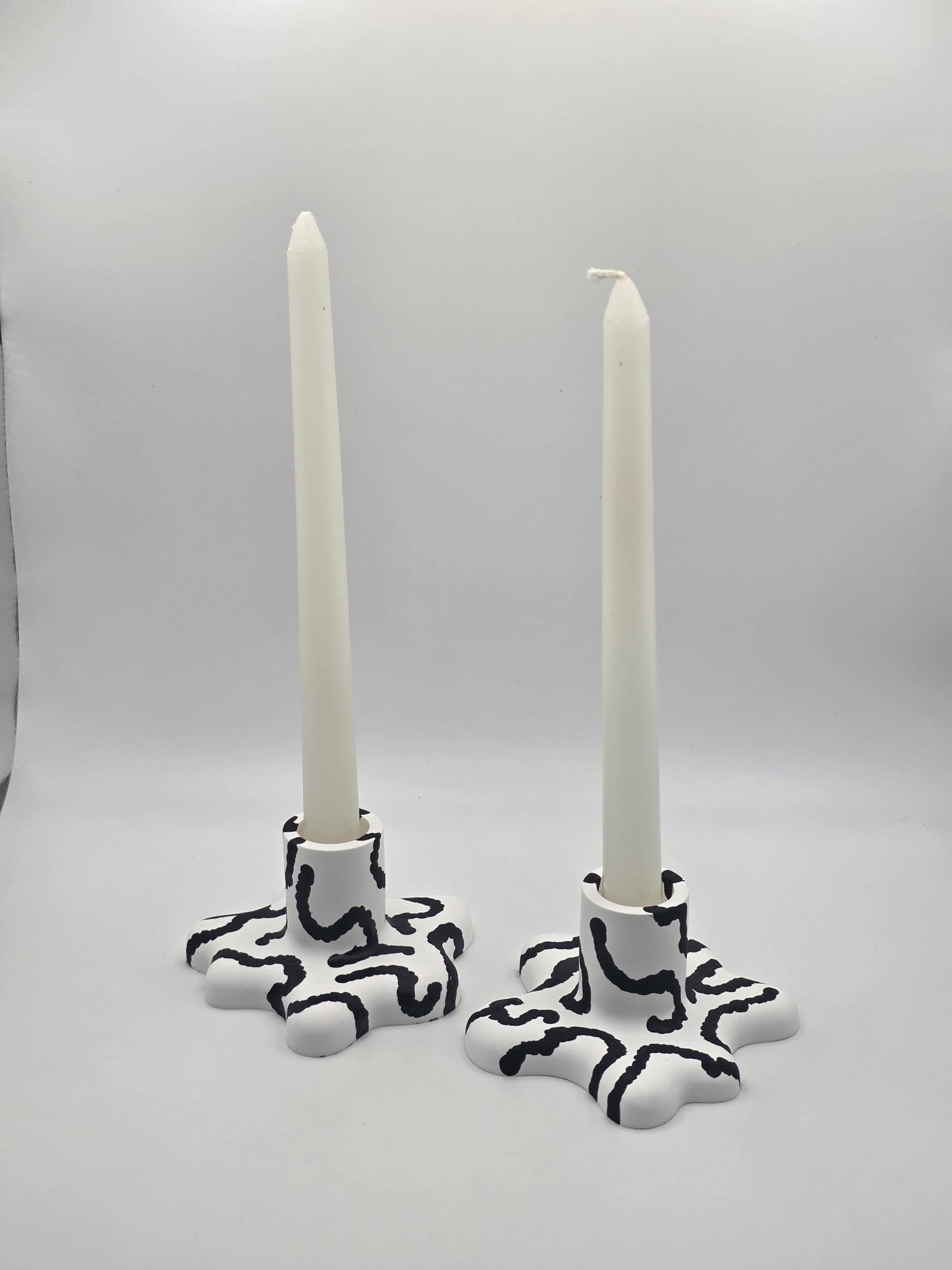 Bold Monochromatic Candle Taper Holders: 2 Set | organic shapes | minimalist/maximalist | handmade and hand painted | candle stick holders