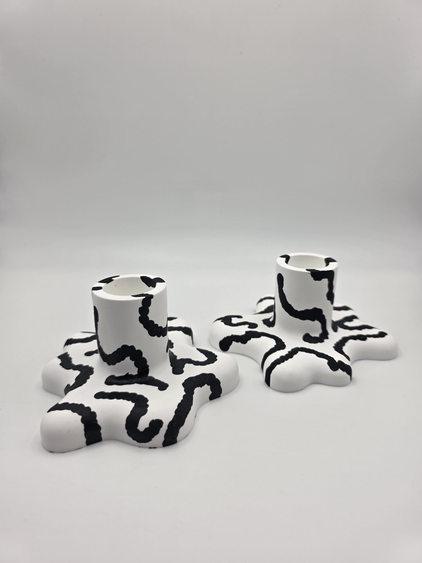Bold Monochromatic Candle Taper Holders: 2 Set | organic shapes | minimalist/maximalist | handmade and hand painted | candle stick holders