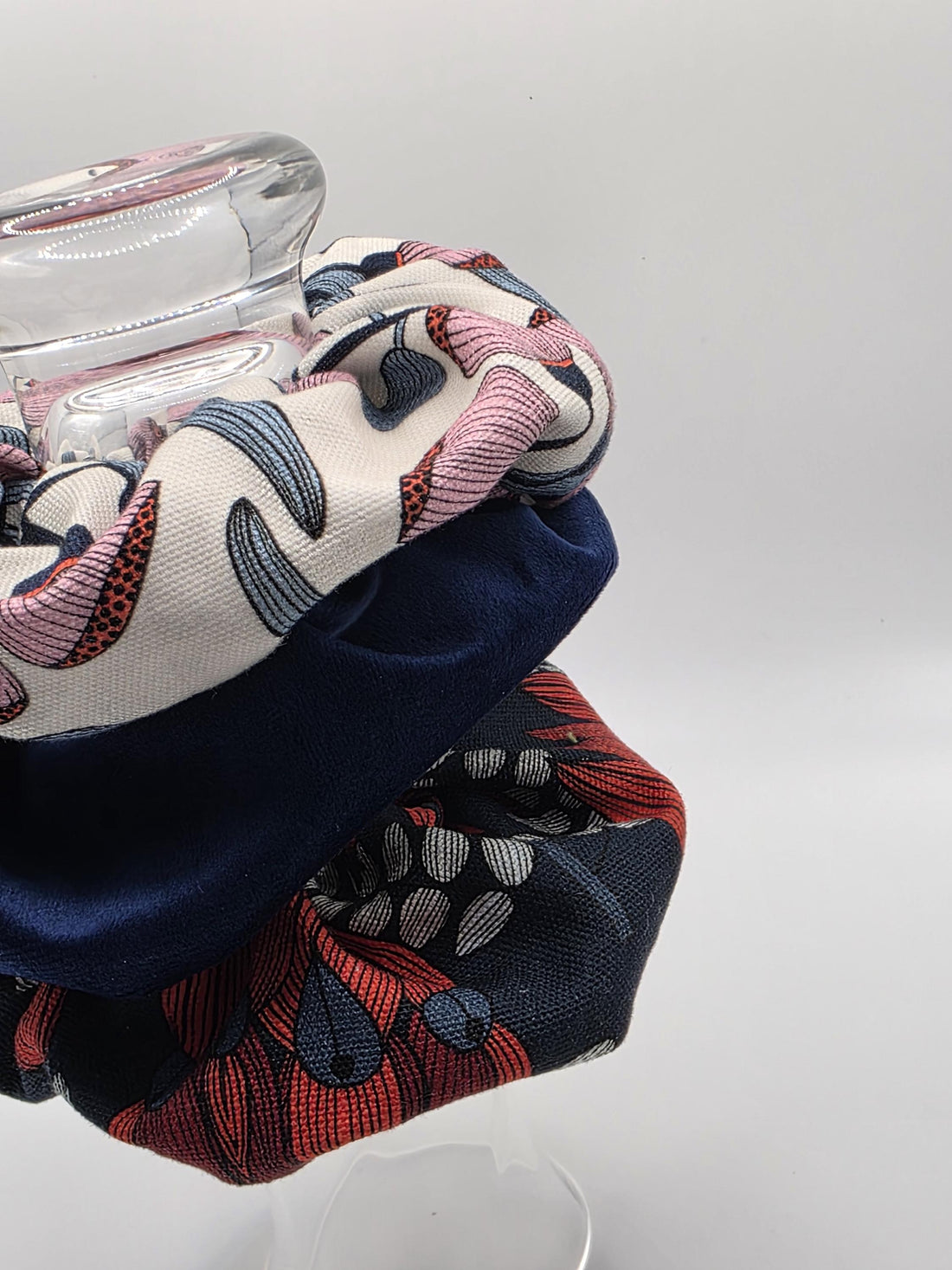 Handmade Scrunchies, Navy Aussie Bush Theme, Pack of 3: Large Luxe Scrunchie, Soft Patterned Fabric, Gentle on Hair