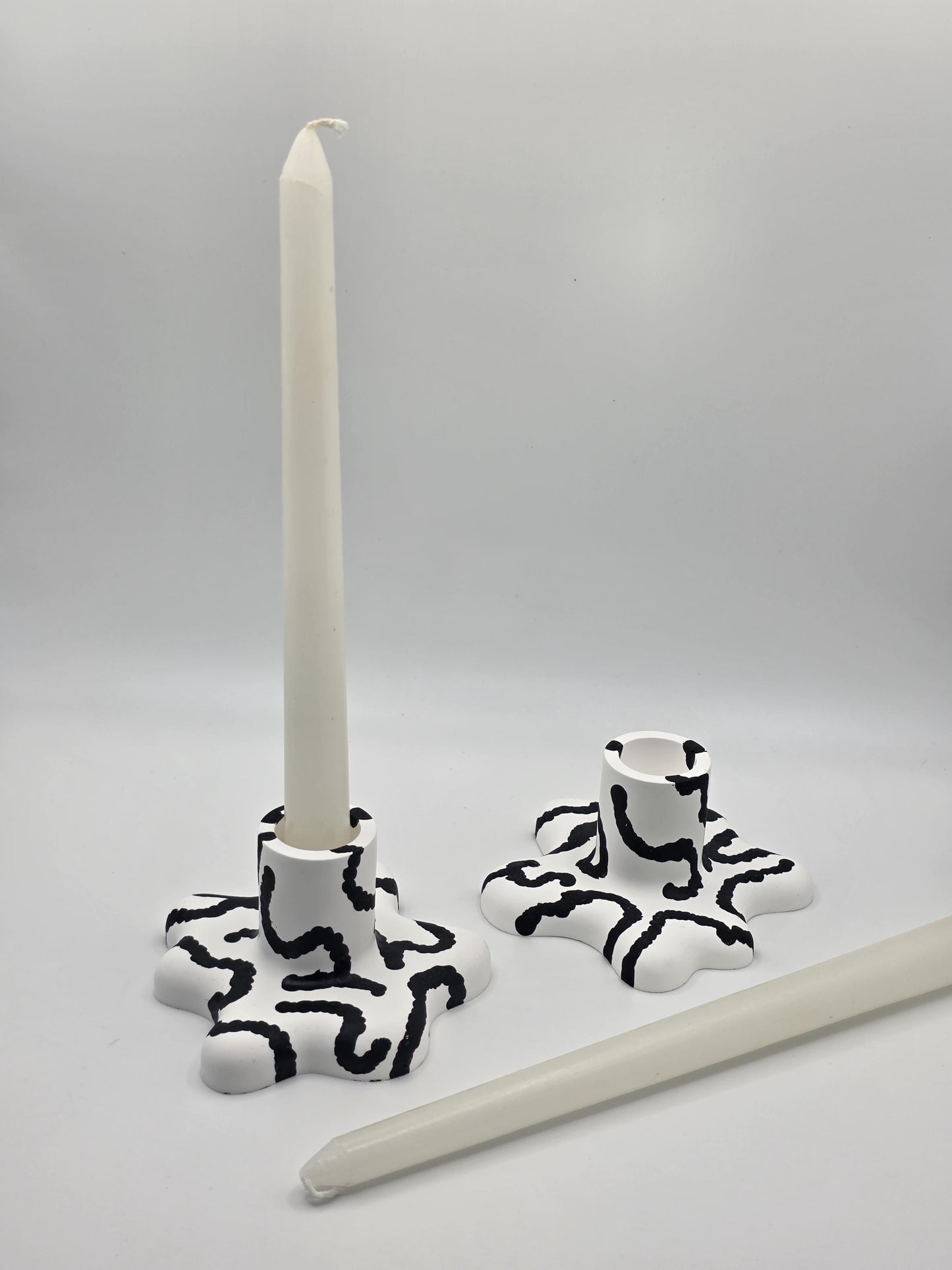 Bold Monochromatic Candle Taper Holders: 2 Set | organic shapes | minimalist/maximalist | handmade and hand painted | candle stick holders