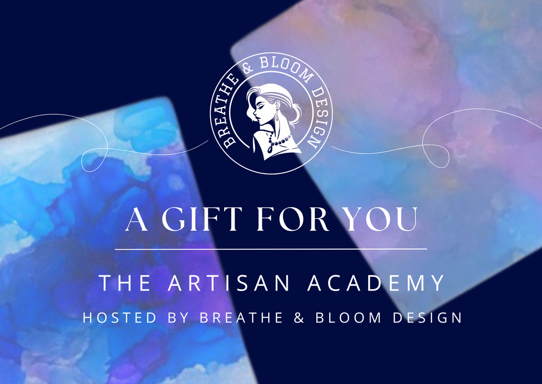 The Artisan Academy art class and creative workshop digital gift card by Breathe & Bloom Design.