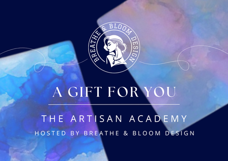 The Artisan Academy art class and creative workshop digital gift card by Breathe & Bloom Design.