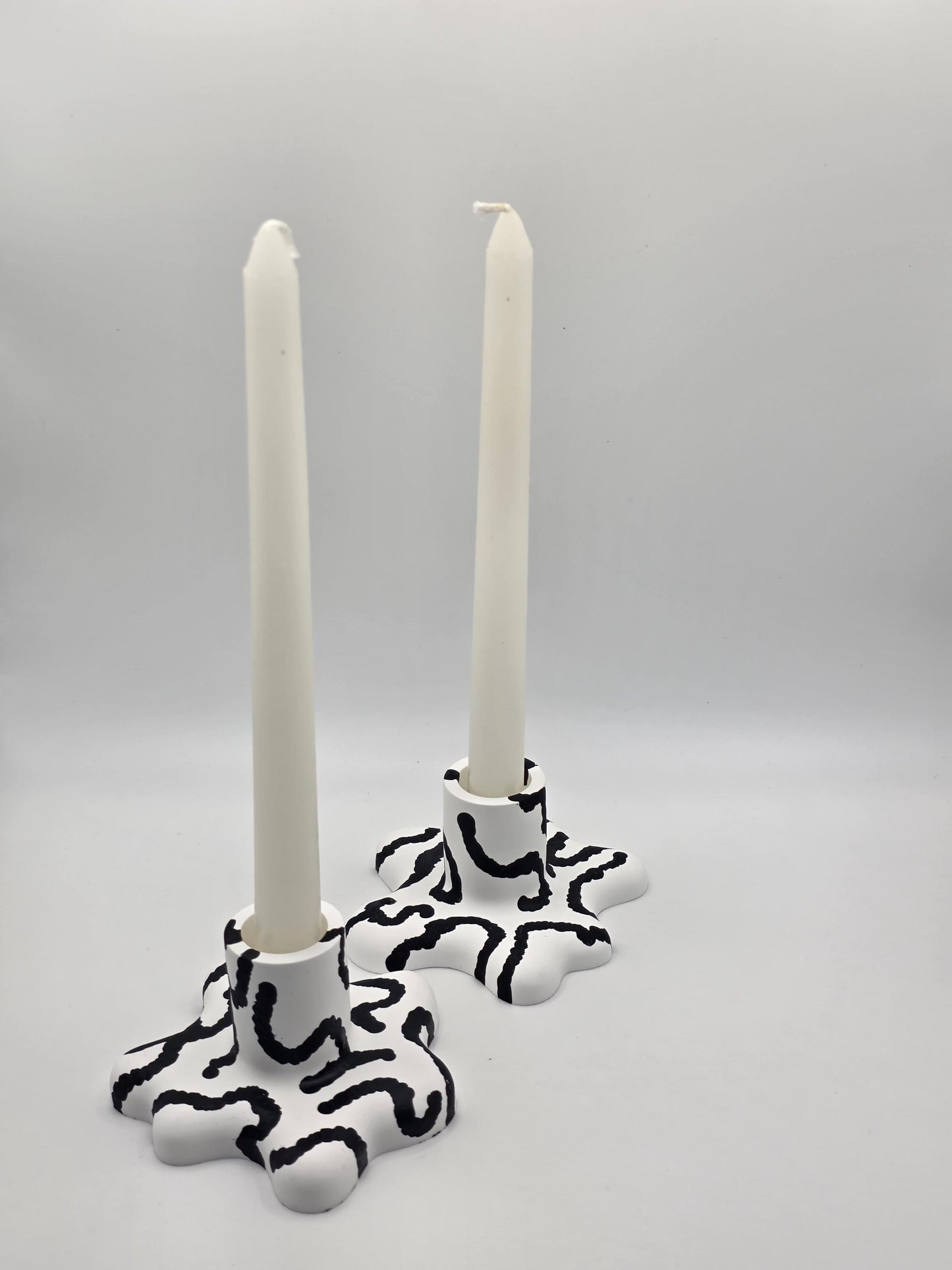 Bold Monochromatic Candle Taper Holders: 2 Set | organic shapes | minimalist/maximalist | handmade and hand painted | candle stick holders