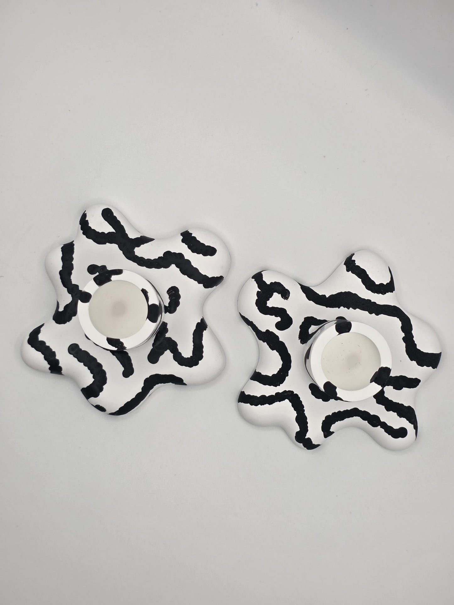 Bold Monochromatic Candle Taper Holders: 2 Set | organic shapes | minimalist/maximalist | handmade and hand painted | candle stick holders