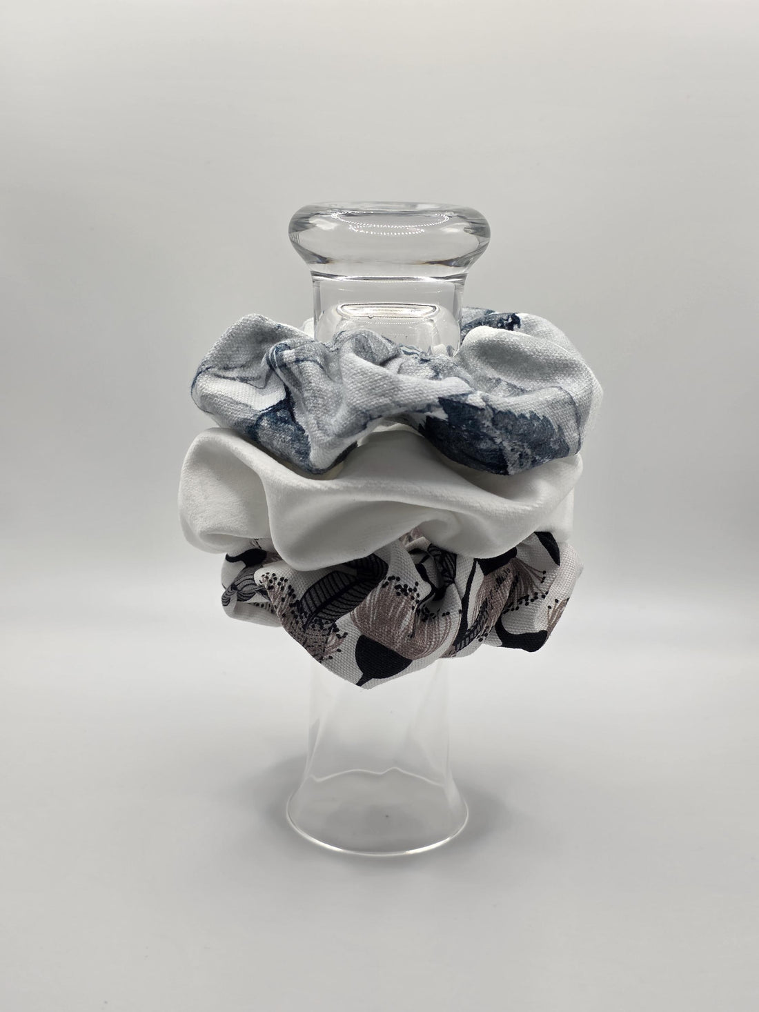 Handmade Scrunchies, Light and Bright 'Calm' Theme, Pack of 3: Large Luxe Scrunchie, Soft Patterned Fabric, Gentle on Hair