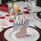 Artisan Eco-Stone Heart Card Holders | Matte Pastel Name Place Settings & Retail Price Tags | Sustainable Event Decor