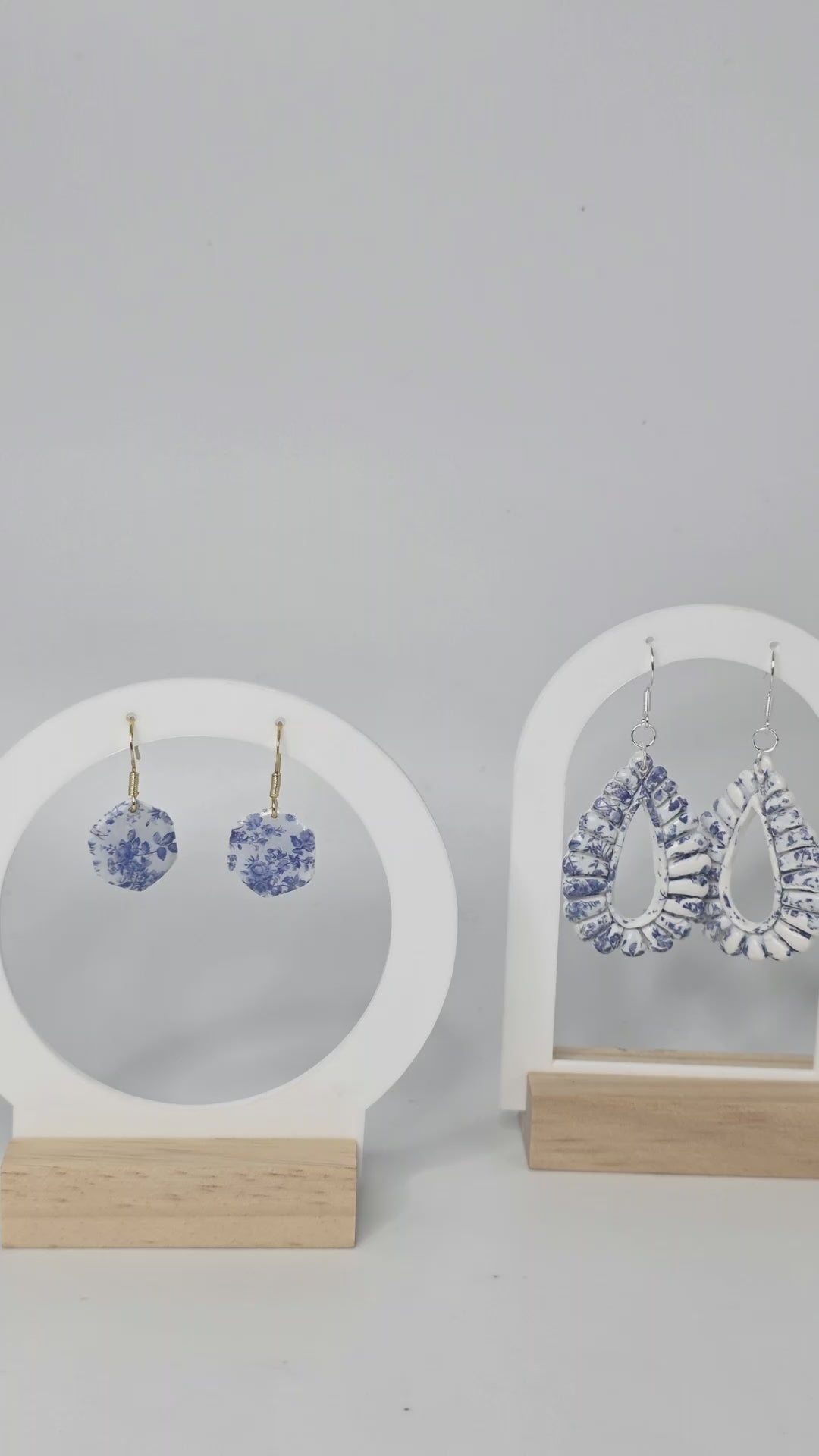 Lilo Dark Blue Floral Earrings | Chinoiserie Style Polymer Clay | Generous Collection