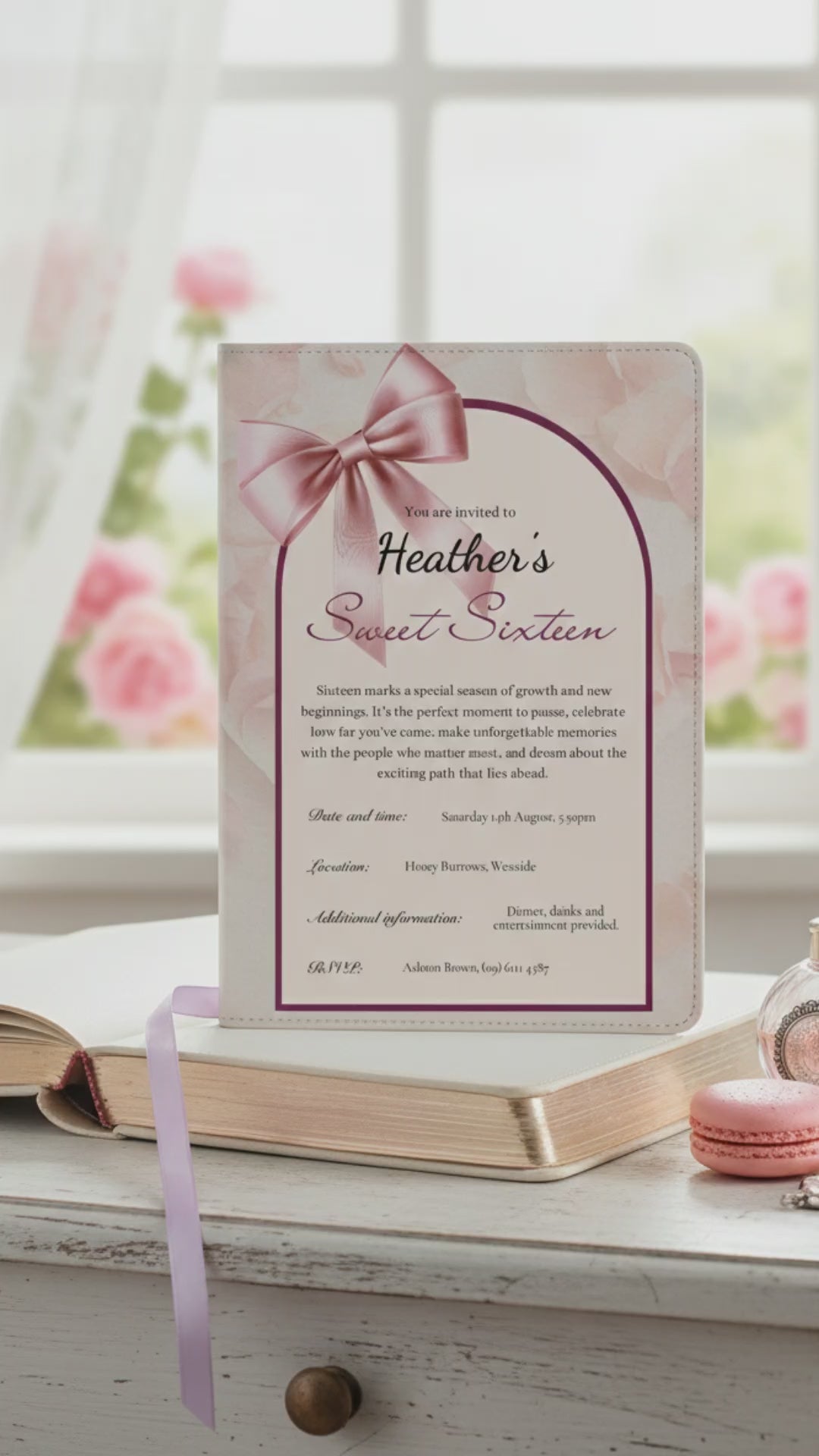 Sweet Sixteen Digital Invitation Template – Pink Ribbon & Petals Edition