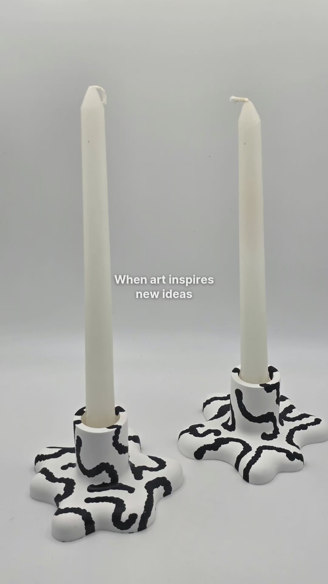 Bold Monochromatic Candle Taper Holders: 2 Set | organic shapes | minimalist/maximalist | handmade and hand painted | candle stick holders
