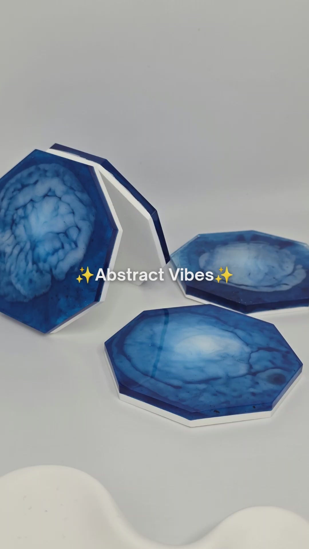 Handmade Blue Resin & Eco-Casting Powder Coaster Set: Original Abstract Marble Home Decor | Modern Matte White & Glossy Blue Drink Coasters