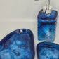 Deep Blue Swirl Resin Bathroom Set | Soap Dispenser & Vanity Trays | Artisan Home Decor