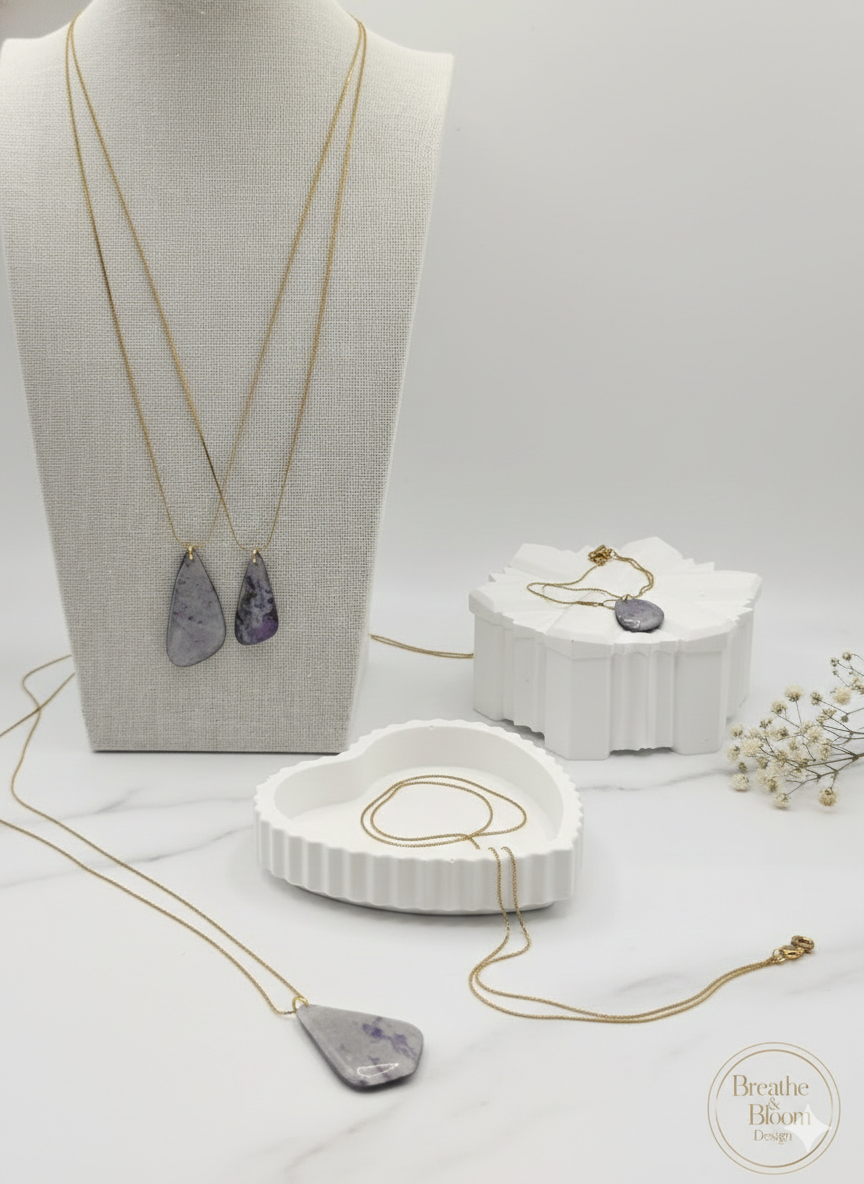 Celestial Marbled Resin Statement Necklace | 925 Sterling Silver or Stainless Steel | Hand-Painted Abstract Jewelry