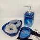 Deep Blue Swirl Resin Bathroom Set | Soap Dispenser & Vanity Trays | Artisan Home Decor