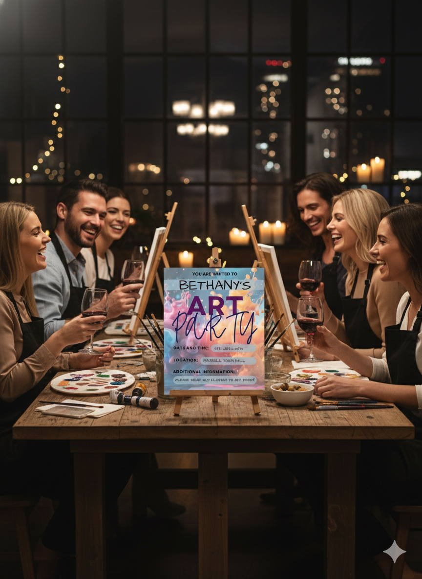 Modern Art Party Digital Invitation – Vibrant Fluid Art Template