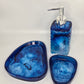 Deep Blue Swirl Resin Bathroom Set | Soap Dispenser & Vanity Trays | Artisan Home Decor