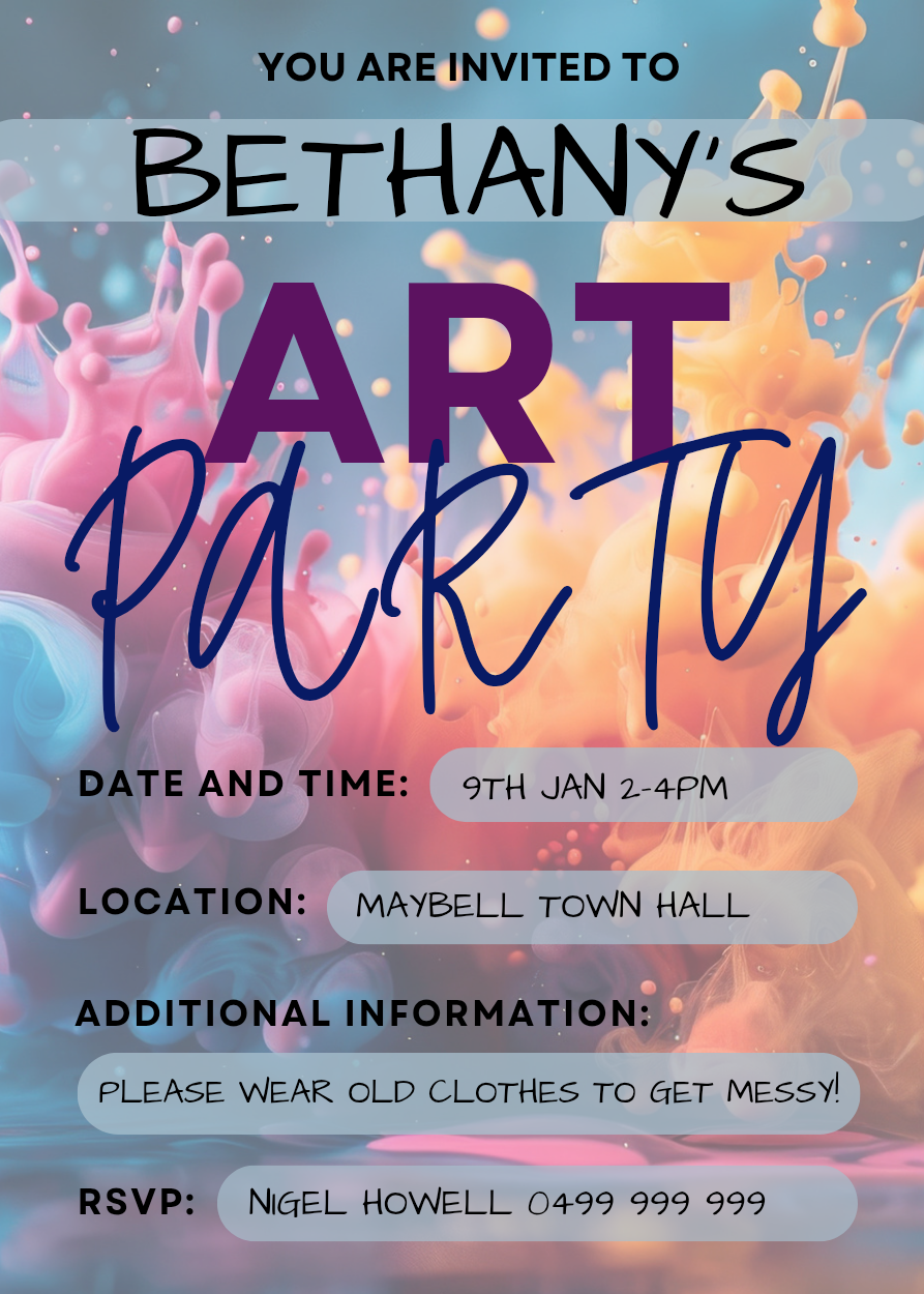 Modern Art Party Digital Invitation – Vibrant Fluid Art Template