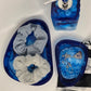 Deep Blue Swirl Resin Bathroom Set | Soap Dispenser & Vanity Trays | Artisan Home Decor