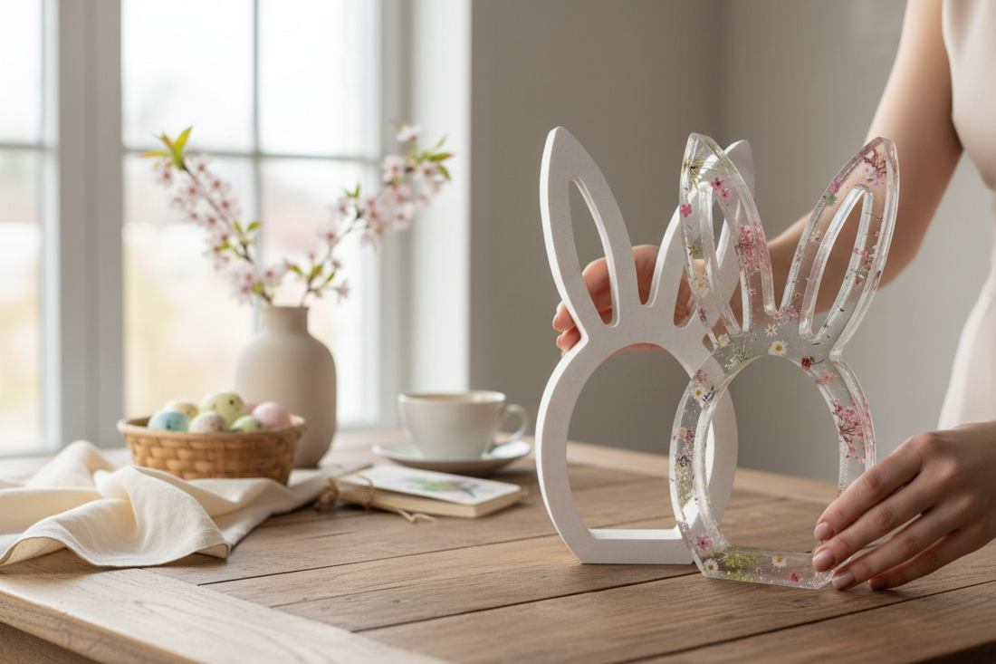 "Meadow & Stone" Bunny Silhouettes - Hand-Cast Botanical Home Accents - Festive Easter Decor