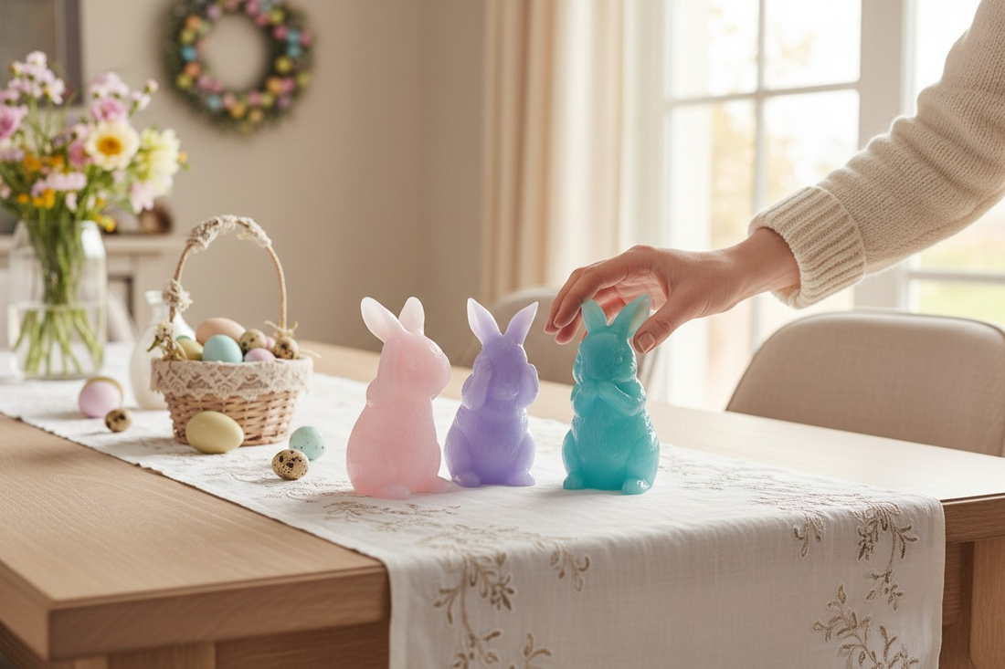 "Hear, See, Speak" Pastel Bunny Trio - Set of 3 Frosted Resin Easter Figurines